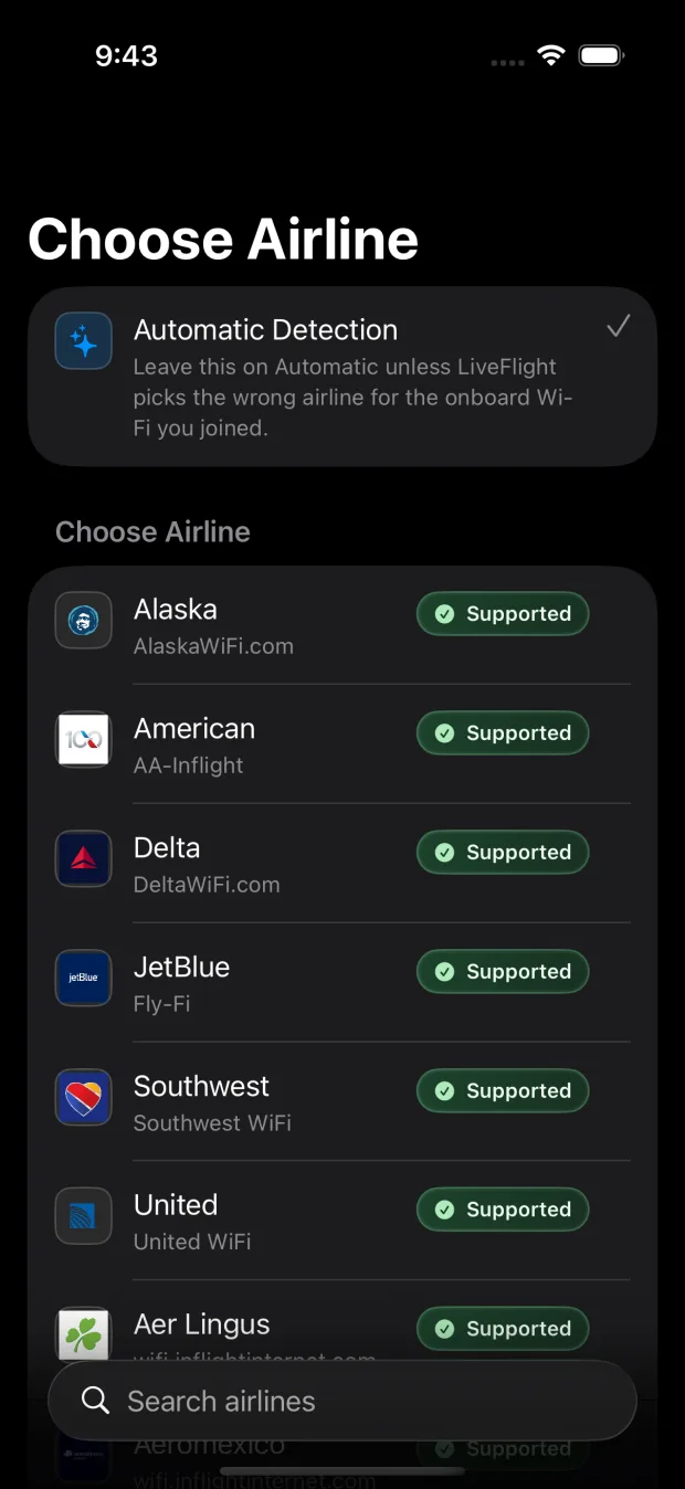 CabinLink — Airline selection