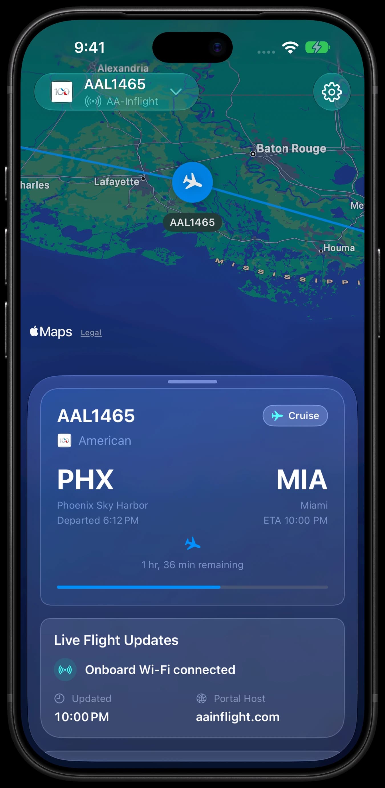 CabinLink on iPhone — Route dashboard
